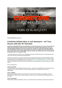 Crimetime Gotland delar ut nytt deckarpris – och Tony Parsons (UK