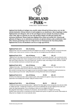 Highland Park 12 år Isle of orkney 40% 19:-/cl Highland