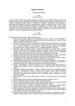 Predlog Zakona o športu. - Ministrstvo za izobraževanje, znanost in