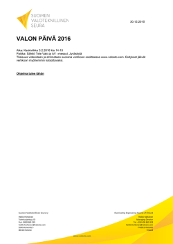 VALON PÄIVÄ 2016 - Suomen Valoteknillinen Seura