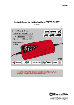 Instruktioner för batteriladdare FERVE F-2507