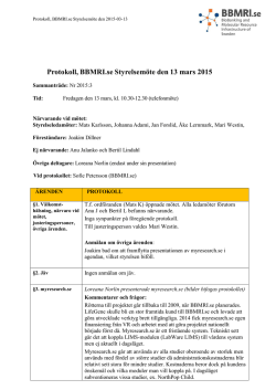 Protokoll, BBMRI.se Styrelsemöte den 13 mars 2015