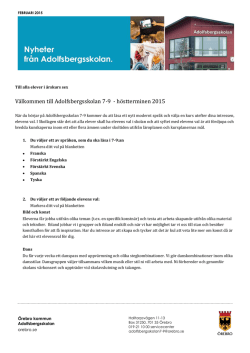 Välkommen till Adolfsbergsskolan 7-9 - höstterminen 2015