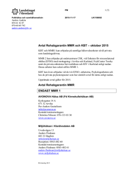 Avtal Rehabgarantin MMR och KBT – oktober 2015 Avtal