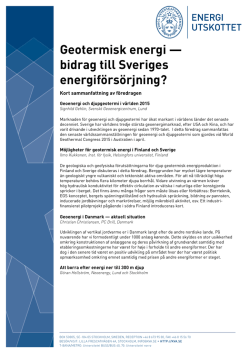 Geotermisk energi — bidrag till Sveriges energiförsörjning?
