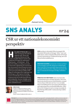SNS Analys nr 24. CSR ur ett nationalekonomiskt perspektiv 286.9