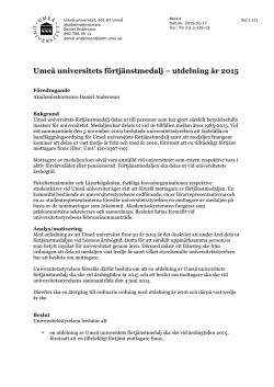 Umeå universitets förtjänstmedalj – utdelning år 2015