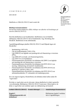 Jämförelse av EBA/GL/2014/12 med svensk rätt: Kreditinstitut