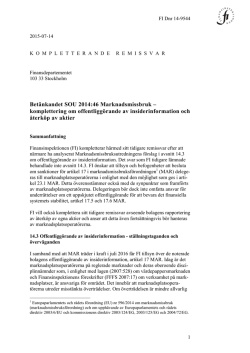 KOMPLETTERANDE REMISSVAR: Betänkandet SOU 2014:46
