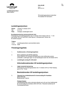 Landstingsstyrelsen F&ouml;redragningslista Informations&auml;renden till