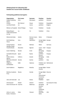 Göteborg Book Fair Fellowship 2015 Swedish Arts Council & Bok