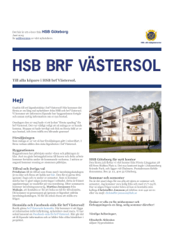 Brf Västersol, Nyhetsbrev juni 2015