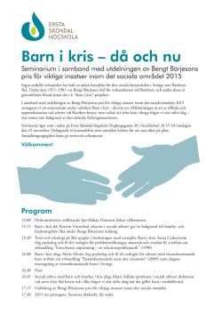 Barn i kris – då och nu - Ersta Sköndal Högskola