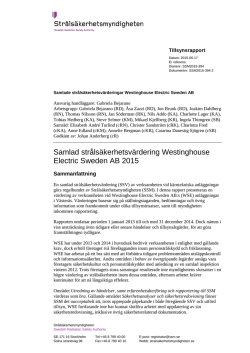 Samlad strålsäkerhetsvärdering Westinghouse Electric Sweden AB