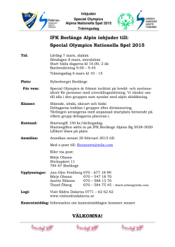 Special Olympics Nationella Spel 2015 VÄLKOMNA!