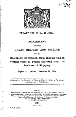 AGREEMENT GREAT BRITAIN AND SWEDEN Reciprocal
