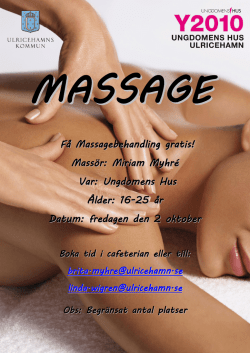 Få Massagebehandling gratis! Massör: Miriam Myhré