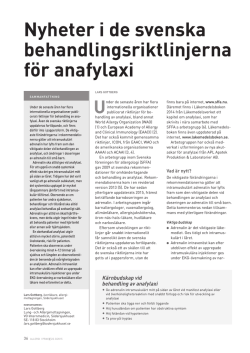 Nyheter i de svenska behandlingsriktlinjerna för anafylaxi Under