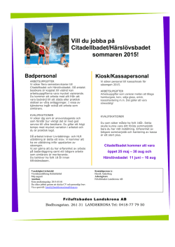 Vill du jobba på Citadellbadet/Härslövsbadet sommaren 2015!