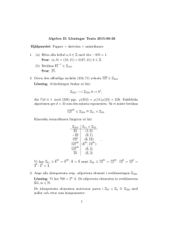 Algebra II: Lösningar Tenta 2015-08