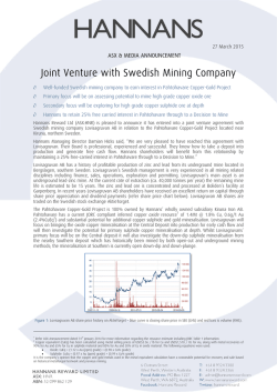 Joint Venture with Swedish Mining Company