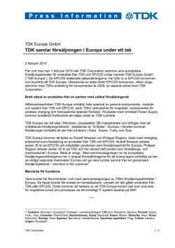Press Information: TDK Europe GmbH - TDK samlar