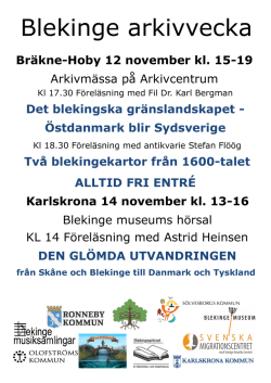 Bräkne-Hoby 12 november kl. 15-19 Arkivmässa på Arkivcentrum