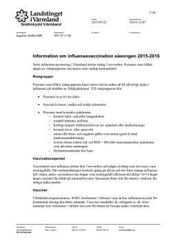 Information om influensavaccination säsongen 2015-2016