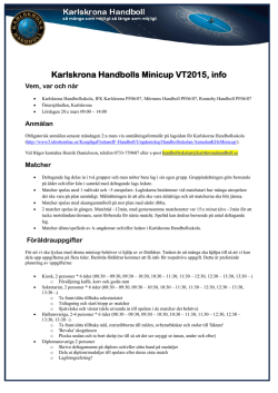 Karlskrona Handbolls Minicup VT2015, info
