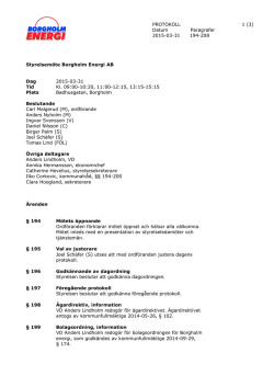 Styrelseprotokoll Borgholm Energi 2015-03-31