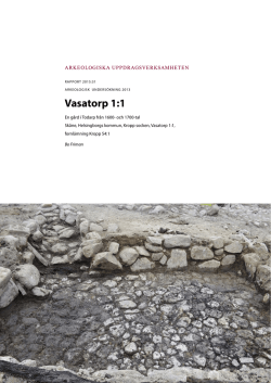 Rapport 2015:XX Arkeologisk undersökning 2013. Vasatorp