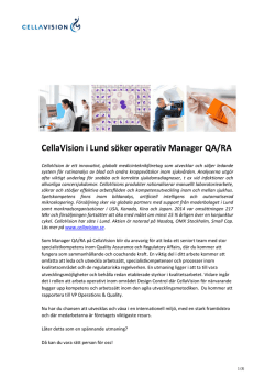 CellaVision i Lund söker operativ Manager QA/RA
