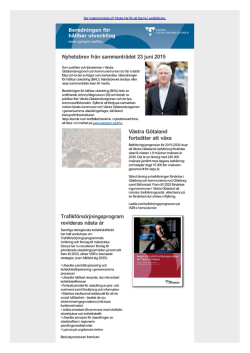 Nyhetsbrev från sammanträdet 23 juni 2015 Västra Götaland