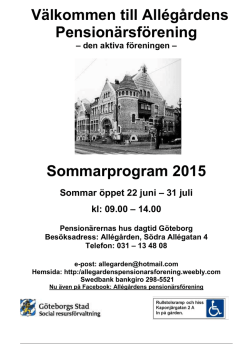 Sommarprogram 2015 - Allégårdens Pensionärsförening