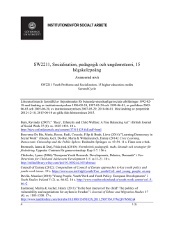 SW2211, Socialisation, pedagogik och ungdomsteori, 15