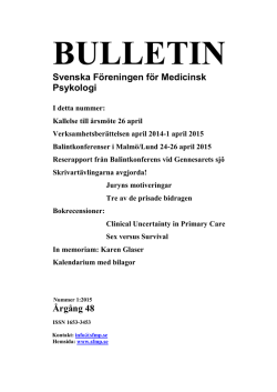 Bulletin nr 1, 2015 - Svenska Föreningen för Medicinsk Psykologi
