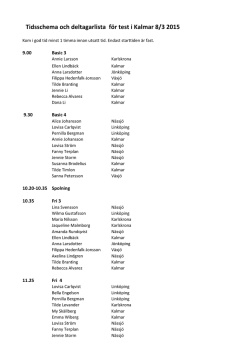 Tidsschema och deltagarlista för test i Kalmar 8/3 2015