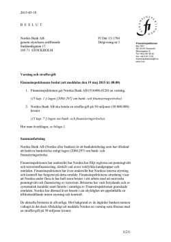 FI:s beslut om varning och straffavgift för Nordea