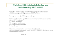 Workshop: Hälsofrämjande ledarskap och medarbetarskap, kl 13.30