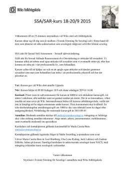 SSA/SAR-‐kurs 18-‐20/9 2015 - Svensk Förening för Sexologi