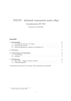TATA79 – Inledande matematisk analys (6hp)