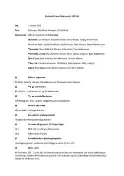 Protokoll Lions Clubs zon 6, 101 SM Dag 23 mars 2015 Plats