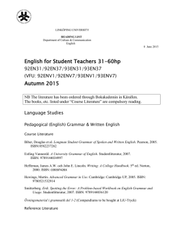 English for Student Teachers 31-60hp Autumn 2015