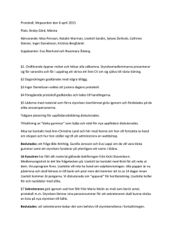Protokoll, Mopsorden den 6 april 2015 Plats: Broby Gård, Märsta