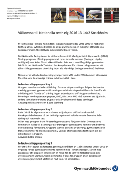 Inbjudan Nationell test och uttagningshelg 2016 Stockholm