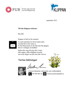 Nyhetsbrev till Klippan-sektionerna september 2015