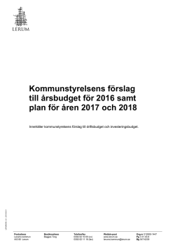 Kommunstyrelsens förslag till årsbudget för 2016 samt plan för åren