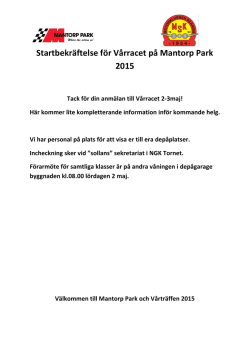 Startbekräftelse för Vårracet på Mantorp Park 2015