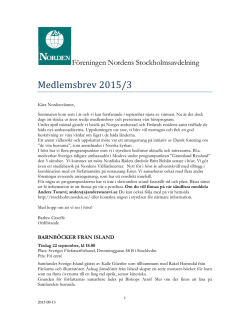 Medlemsbrev 2015/3 - Föreningen Norden i Stockholm