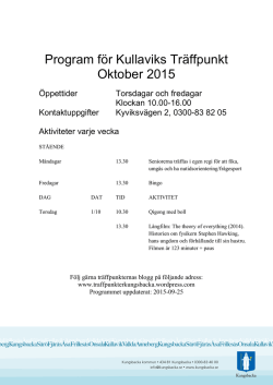 Program för Kullaviks Träffpunkt Oktober 2015